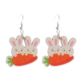 Colorful Easter Rabbit Wooden Dangle Earrings for Women Jewelry (O)