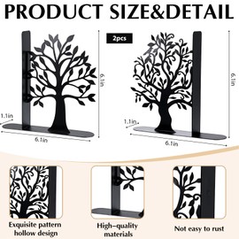 Decorative Bookends Modern Metal Book Ends for Shelves, Tree Stopper for Books Decorative Book Organizer Bookends Decorative, Black Shelve Bookends for Home Office, 6.1 X 6.1 X 1.2 Inch