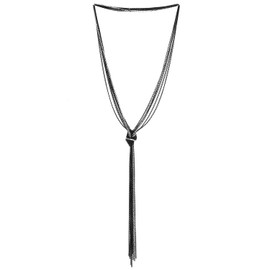 COOLSTEELANDBEYOND Chic Black Lariat Necklace Tassel Pendant with Rhinestones, Multi-strand Long Chains Y-Shape(CA)