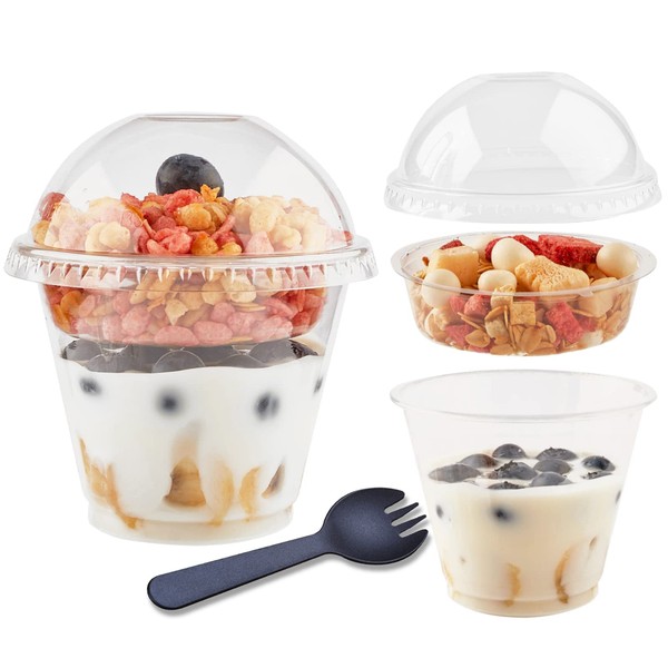 Zezzxu 50Pack 9 oz Clear Plastic Parfait Cups with Insert and Dome Lids (No Hole) Disposable Dessert Cups On the Go Parfait Conatiners for Yogurt Fruit Cereal Oatmeal Dips and Veggies