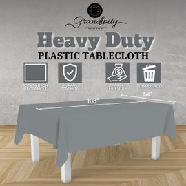 Grandipity Mantel de plástico plateado desechable (6 unidades) manteles de plástico de 54 x 108 pulgadas para mesas rectangulares, manteles desechables para mesas rectangulares de 6 pies a 8 pies