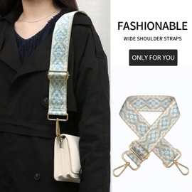 Frepea Bag Straps for Changing Shoulder Strap 5 cm Wide for Bags Adjustable Shoulder Strap Bag Strap Wide for Shoulder Bags / Shoulder Bags / Canvas Bag (Flower/White/Light Blue)