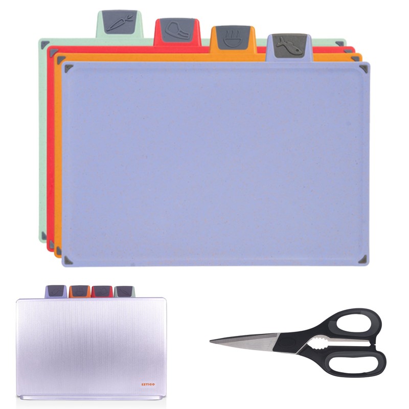 4-Piece Non-Toxic Cutting Board Set with Premium Scissors and Holder