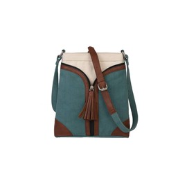 Mona B. Pistacho - Mochila convertible de lona reciclada dos en uno y cruzada, con ribete de piel vegano, Marrón, M
