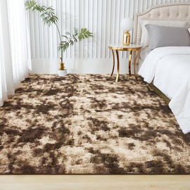 Andency 9x12 Shag Area Rug for Living Room, Tie-Dyed Brown Soft Fuzzy Plush Indoor Carpets for Bedroom, Non Skid Fluffy Faux Fur Rug for Room