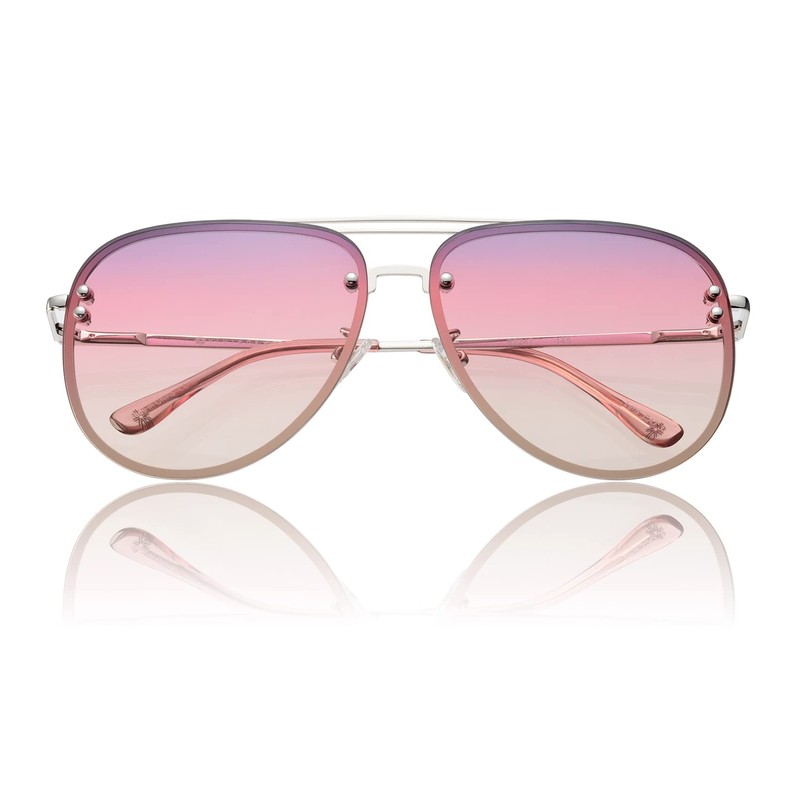 VIVIENFANG Premium Rimless Oversized Aviator Sunglasses for Women, Polarized PC