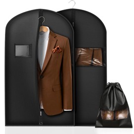 Sacco appendiabiti da uomo, 100 x 60 cm, 2 custodie per abiti, giacca, camicia, con 1 sacchetto per scarpe, traspirante, con chiusura lampo, per viaggi e stoccaggio