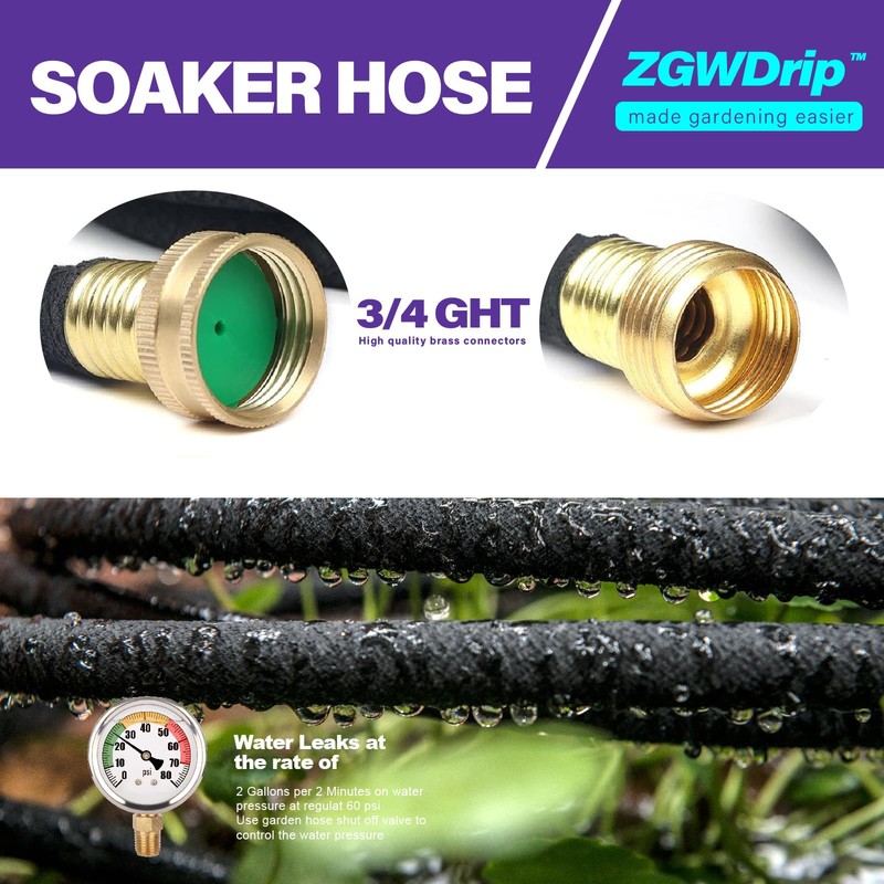 ZGWDrip Soaker Hose 150 FT,1/2 Inch Soaker Garden Hose with