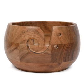 EDHAS Acacia Wood Yarn Bowl Holder | Handmade Holder with Holes | Yarn/Wool/String Storage Accessory (17.78cm x 17.78cm x 10.16cm)