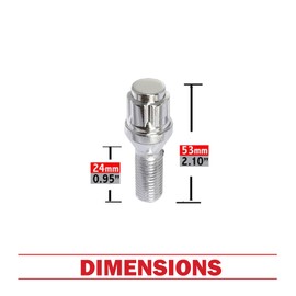 Wheel Accessories Parts Set of 20 Chrome 14x1.5 Lug Bolts Locking Spline Conical Seat with 24 mm Shank Length Small Diameter Lug Bolt with Dual Hex Key for Aftermarket Wheels (24mm, Chrome, M14x1.50)