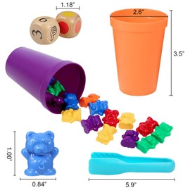 GSrenyu 71pcs Rainbow Counting Bears,Counting Bears Set with Matching Sorting Cups Dices and Tweezers Montessori Matching Game Educational Color Sorting Toys