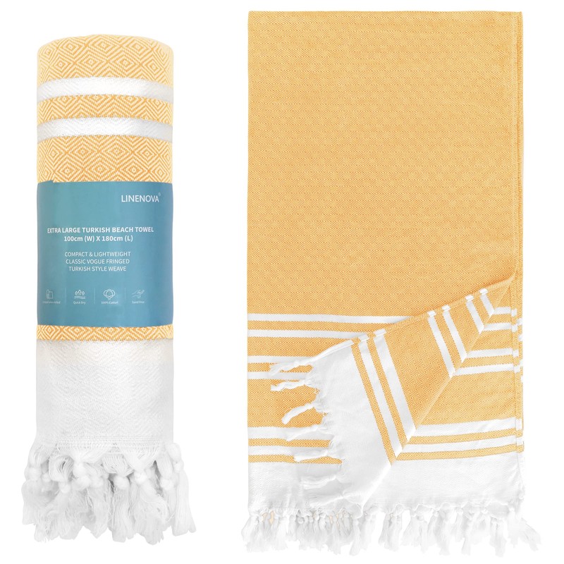 LINENOVA 100% Cotton Turkish Beach Towel 180x100cm, Sand Free Quick