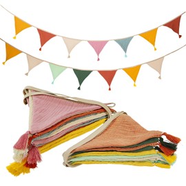 2 Sets of Bunting Children's Room 2.6 m Bunting Fabric Garland Bunting Outdoor Muslin Cotton Bunting for Birthday Parties Garden Children's Room Decoration (Morandi Pink, Morandi Green)