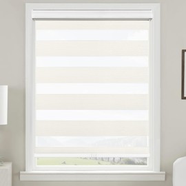 Allbright Cordless Free Stop Zebra Window Blinds 27" W×64" H, Dual Layer Roller Shade Room Darkening Sheer Shades, Light Filtering Window Shades, Easy to Install Beige