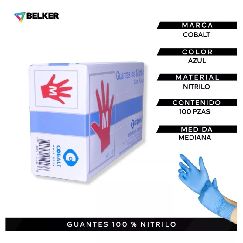 Cobalt Guante Mediano Nitrilo Sin Polvo 1 Caja/100 Pzas