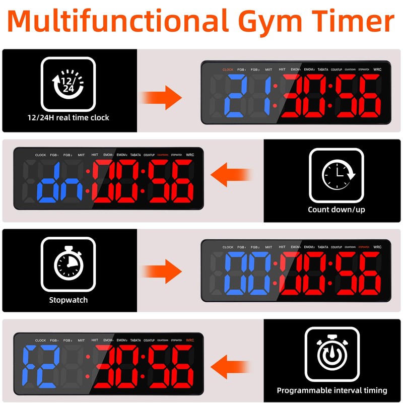 AnExer 13" Gym Timer, Gym Clock With Stopwatch, Count Down/Up,