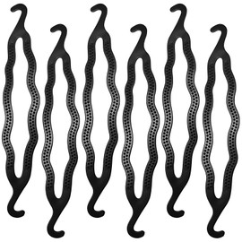 6PCS Black Plastic Bun Maker Curler Double Hook Hair Styling Crooked Hairpins Donut Bun Head Hair Twist Braid Hairdressing Tool Elegance Updo Hairstyles for Women Lady Girls