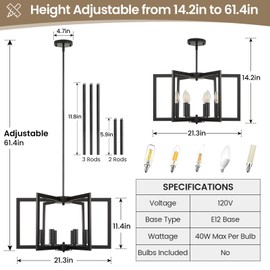 MANGINY 6-Light Black Chandelier, Dining Room Light Fixture, Farmhouse Chandelier, Geometric Metal Industrial Pendant Light Fixture Ceiling Hanging for Kitchen Stairway Foyer Entryway Hallway