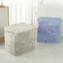 Fabric blanket organizer flower duck large capacity multipurpose Blue-Small 2ea