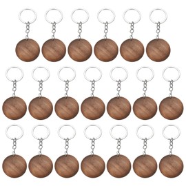 PATIKIL Wood Keychain Blanks, 50 Pack Wood Circles Wooden Keychain Wood Engraving Blanks Unfinished Key Tags with Key Rings for DIY Gift Craft, Brown