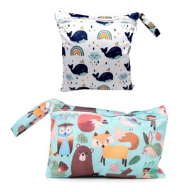 DHWEKU Pack of 2 Wetbag Cloth Nappies, Wetbag Nursery, Wet Bag, Reusable, Wet and Dry Changing Bags with Zip for Toddler Nappies, Travel, Beach and Pool