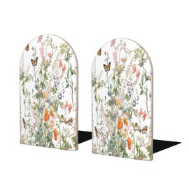 DXTKWL Decorative Bookends 2 Pcs Wildflowers Flower Leaves Butterfly Wood Bookends for Shelves Heavy Books Kids Non-Skid Book Ends Stoppers for Office Desk Kitchen School