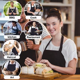 sinzau Cooking Apron, 2 Pack Kitchen Apron, for Kitchen, Garden, Cafe, Barbecue, Black