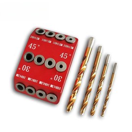 Multi Angle Drill Guide Jig 30 45 90 Degree with 4 Drill Bits,Portable Drill Guide for Straight Hole and Angle Hole,Aluminum pocket hole jig Kit for Stairs Handrail, Cable Railing, Wood Post, Deck