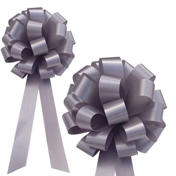 Silver Pull Bows with Tails - 8" Wide, Set of 6, Wedding Pew Bows, Christmas, Reception, Anniversary, Birthday, Fundraiser, School Dance