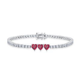 Leva Jewkis Sterling Silver Tennis Bracelet, Created Ruby Bracelet July Birthstone Bracelets for Women, Heart Charm Bracelet Anniversary Birthday Jewellery Gifts for Women Mum, 18CM