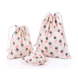Amoyie 3 pcs Drawstring Storage Bags Set for Cosmetic Travel Home Accessories Pineapple