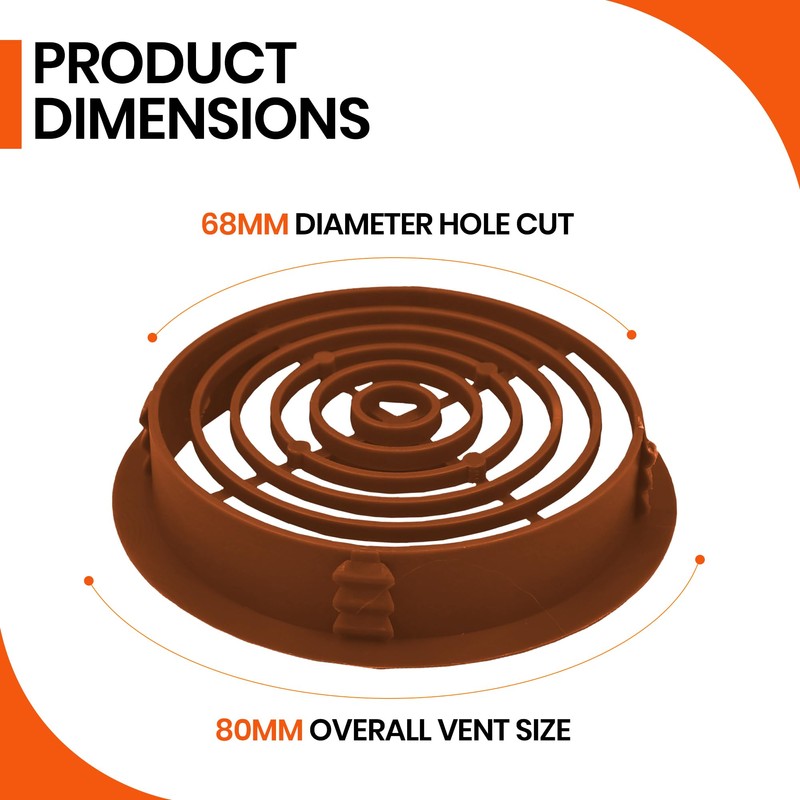 10 x Golden Oak, Tan Plastic 70mm Round Soffit Air