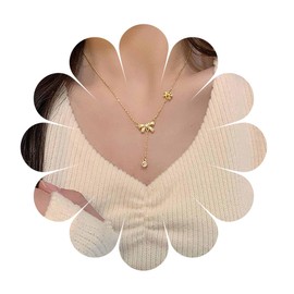 Inilbran Boho Crystal Bow Choker Necklace Vintage Rhinestone Y Lariat Pendant Necklace Gold Y Drop Necklace Adjustable Butterfly Bowknot Necklace Jewelry for Women and Girls