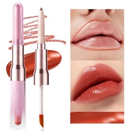 Delineador de Labios Doble Punta con Brillo Labial Espejo 2 en 1, Define y Da Volumen, Maquillaje Duradero, No Transfiere, Look Brillante Natural (01#)