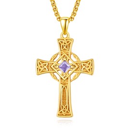 ADMETUS 24K Gold-Plated Celtic Cross Necklace for Men Sterling Silver June Birthstone 24K Gold-Plated Alexandrite Cross Pendant Necklace Protection Jewelry Celtic Gifts for Him