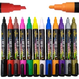 Board Markers 12 Colors Fluorescent Liquid Chalk Pens for LED Signs Chalkboards Bold Fine Point Stickers Easy to Wipe Off
