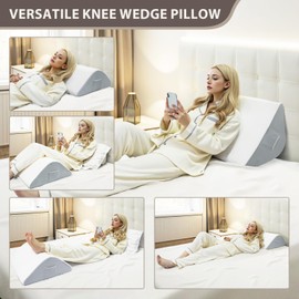 MOREZZF Knee Wedge Pillow for Leg Elevation, 6.3 Inch Triangle Design, Post Surgery Recovery Support, White