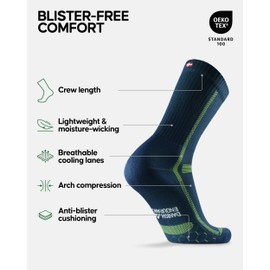 DANISH ENDURANCE 3 Pack Long Distance Crew Running Socks for Men & Women, Multicolor (1x Black, 1x Grey, 1x Navy Blue), Medium