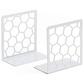 Premium Bookends Geometric Honeycomb Metal Book Ends (Gray, 1 Pair) Book End for Shelves