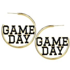 Game Day Hoop Earrings Football Team Sports Fan Earrings for Women-Black
