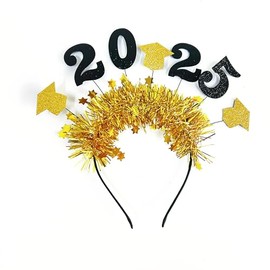 QRH Glittering Graduation Headband Gold Tinsel 2025 Gradation Cap Headband Sparkle Yellow Black Graduation Hat Headband Last Day of School Graduation Party Accessories-01