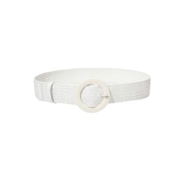 Verdusa Women's Round Buckle Elastic Straw Belts Boho Waist Belt, White, Suit Waistline 37″-41″