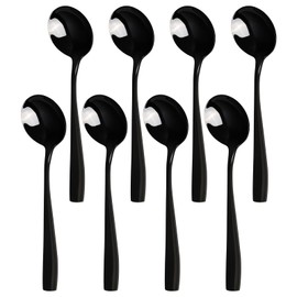Dehouse 16-Piece Black Soup Spoons - Round Spoon, 7.3 Inch Korean Spoons