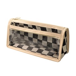 JIHUOO Checkered Pencil Case Pouch Clear Large Capacity Pen Case Bag Transparent Stationery Organizer Bag Box Holder for Teenage Girls Boys