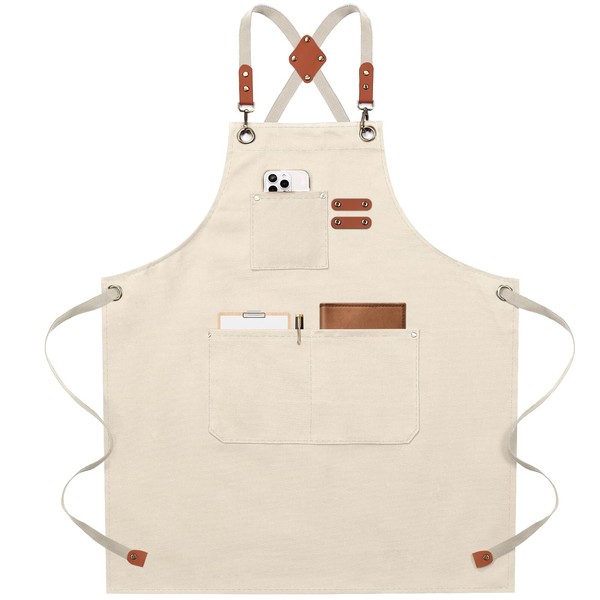 ZOMAO Chef Apron for Women Men with Large Pockets, Cotton