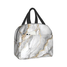 Hulnulnu Grey Marble Insulated Lunch Bag Reusable Lunch Box Meal Handbag Portable Tote Unisex Waterproof Picnic Meal for School Office
