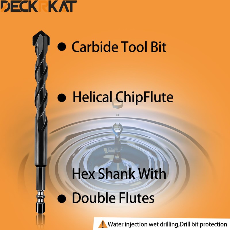DECKRKAT 6-Piece Black Masonry Drill Bit Set for Concrete, Brick,