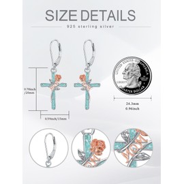 Flpruy Mom Earrings 925 Sterling Silver Rose Flower Cross Earrings Turquoise Cross Pendant Jewelry Birthday Gifts for Mom from Daughter Son