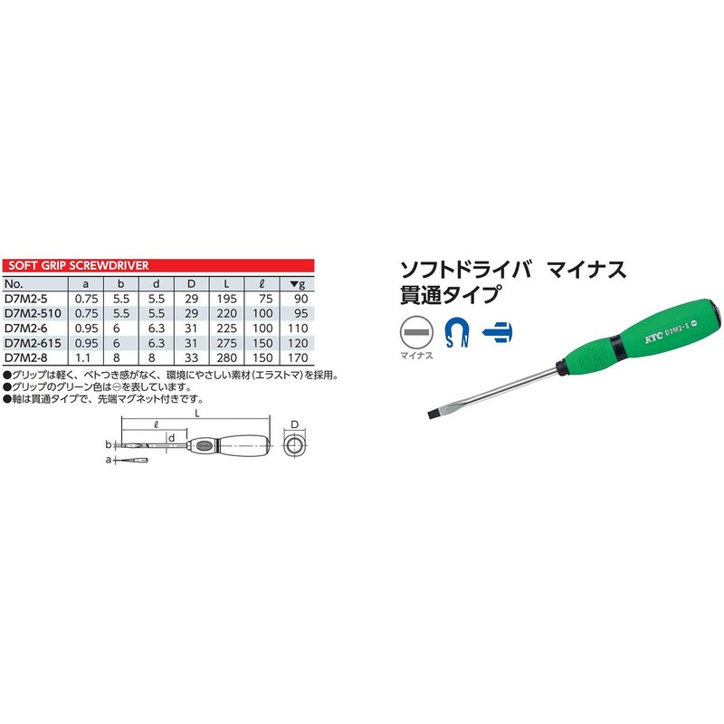 KTC (ke-te-si-) so Soft Driver Slotted Type 5 mm d7