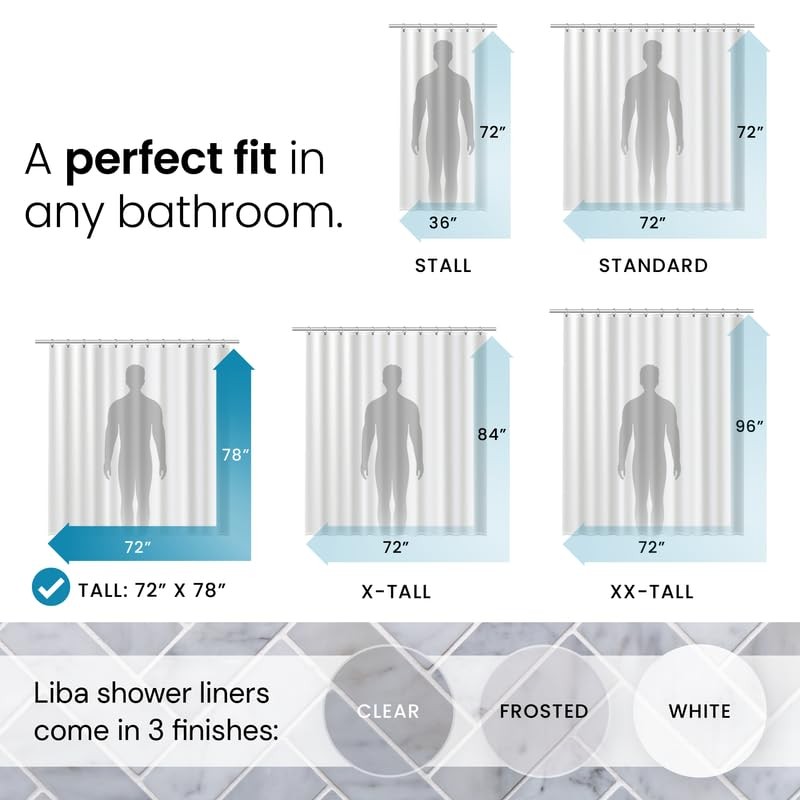 LiBa Bathroom Shower Curtain Liner - Waterproof Plastic Shower Curtain